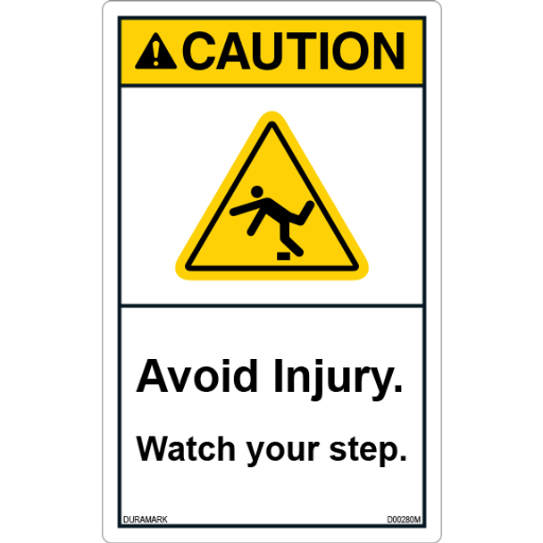 ANSI Safety Label - Caution - Watch Your Step - Avoid Injury - Vertical