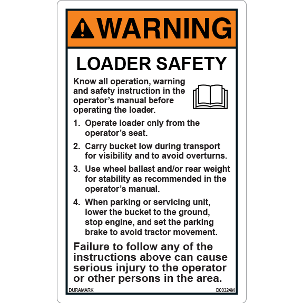 ANSI Safety Label - Warning - Loader Safety - Instruction Manual - Vertical