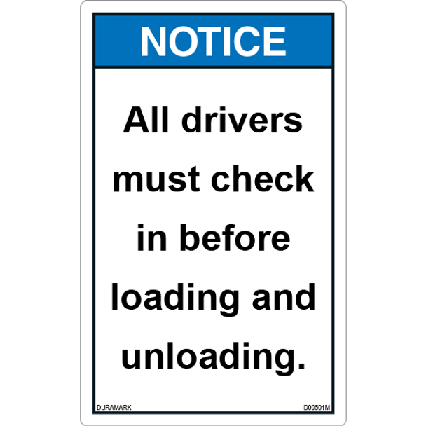 ANSI Safety Label - Notice - All Drivers Must Check In - Vertical