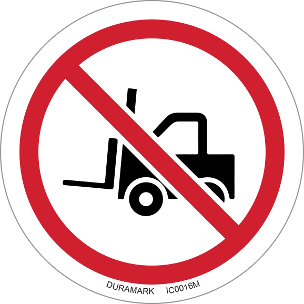 ISO safety label - Circle - Prohibited - No Forklifts/Industrial Vehicles