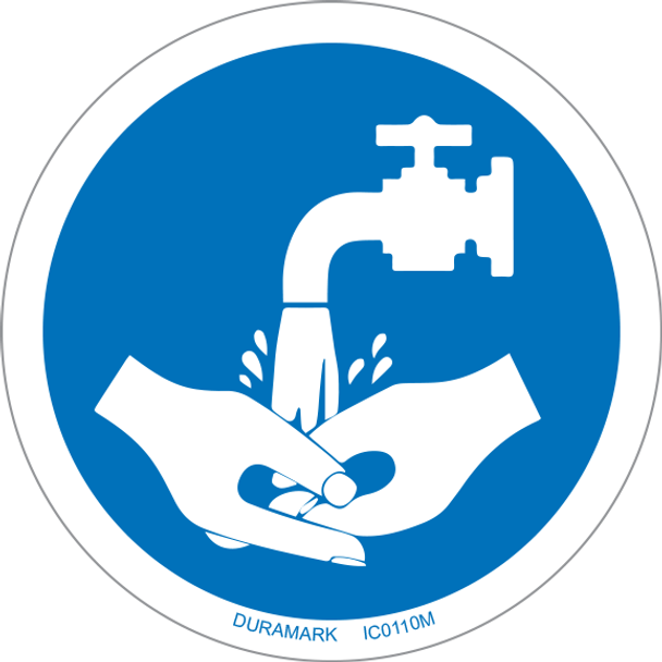 ISO safety label - Circle - Mandatory - Wash Your Hands - Faucet