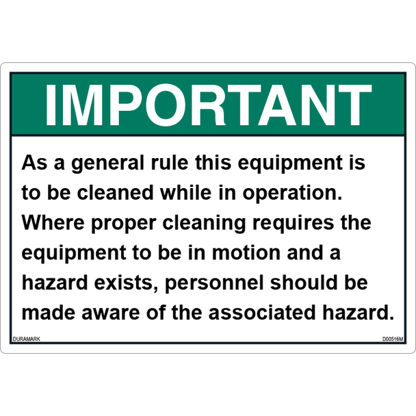 ANSI Safety Label - Important - Proper Cleaning