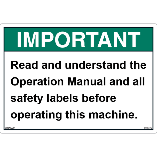ANSI Safety Label - Important - Read Manual