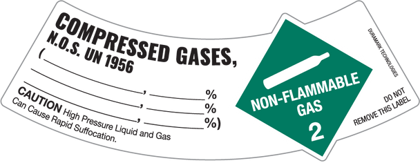 Cylinder Shoulder Label For Class 2 Non-Flammable Gas: Compressed Gases, N.O.S UN 1956 - Caution High Pressure