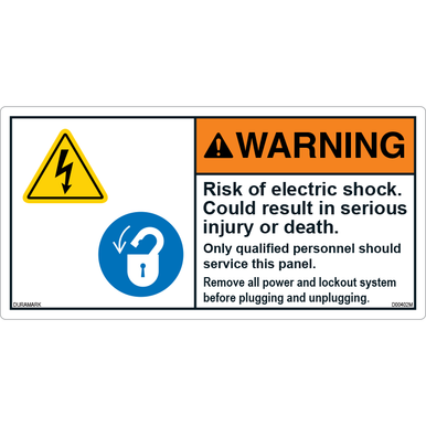 Warning - Risk Of Electric Shock - ANSI Safety Label