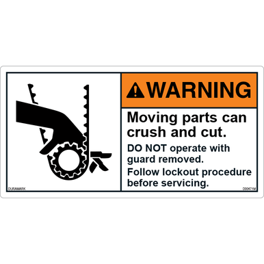 Warnaufkleber 'Moving Parts Can Crush And Cut' – 3 Größen, Witterungsbeständig, Nach ISO 7010