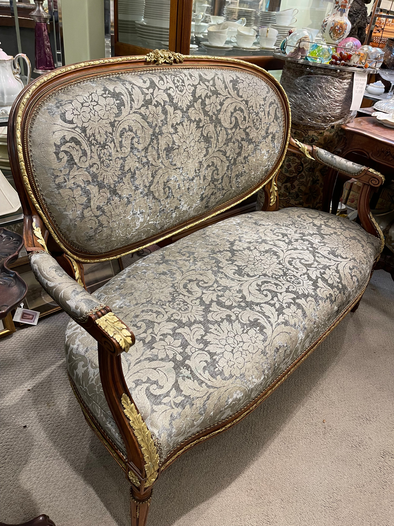 Antique Late 19th Century French Settee Gilt Bronze Mounts