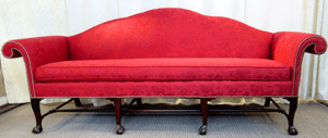 Large Ruby Red Eight Leg Chippendale Sofa attributed to Baker Furniture Large Ruby Red Eight Leg Chippendale Sofa attributed to Baker Furniture