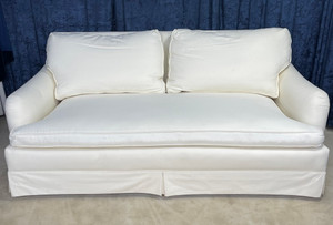 Traditional Style Sofa in White Linen Style Upholstery and Down Cushions