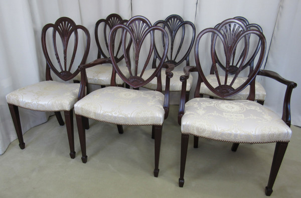 Vintage Mahogany Shield Back Dining Chairs - Set of 6