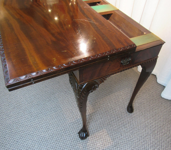1940s Chippendale Style Mahogany Flip-Top Dining Table