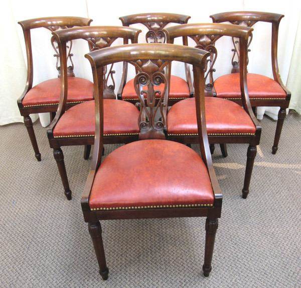 Vintage Biedermeier Mahogany Dining Chairs - Set of 6