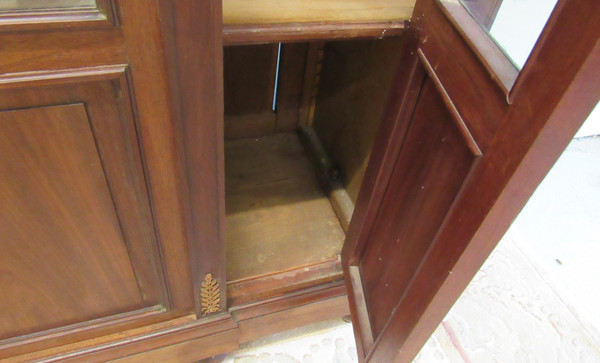 Mid 19th Century French Empire Red Mahogany Three Glass Door Bookcase With Three Adjustable Shelves