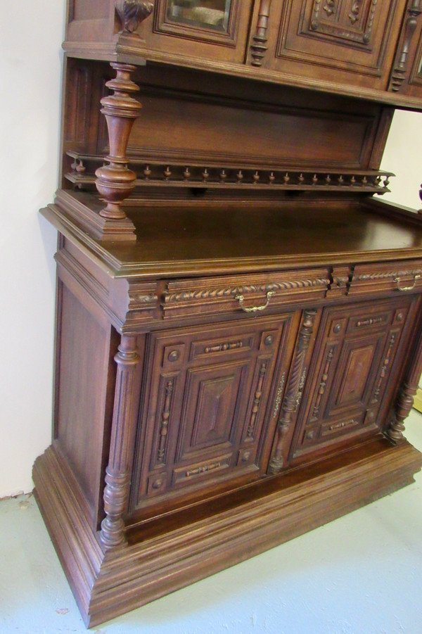 Early 20th Century Carved Antique English Two Piece Walnut Cupboard