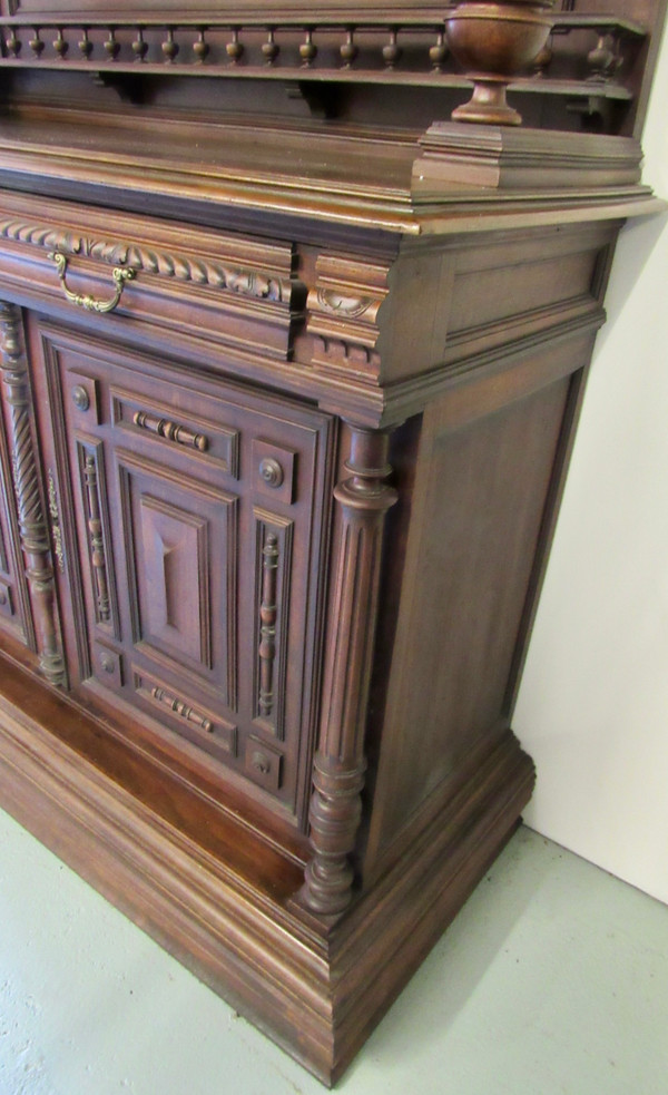 Early 20th Century Carved Antique English Two Piece Walnut Cupboard