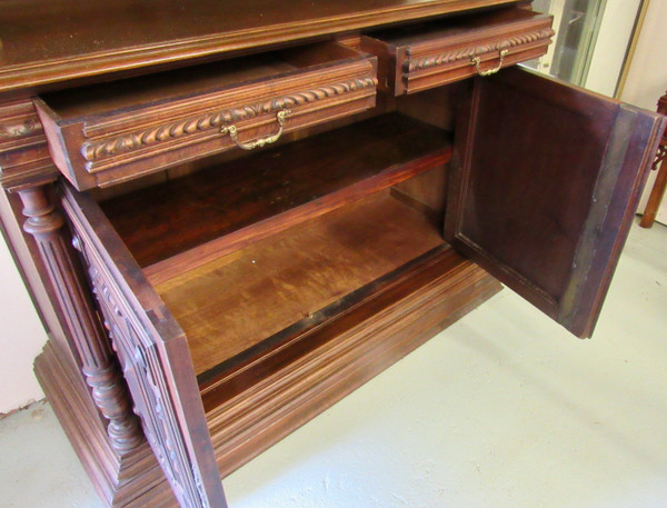 Early 20th Century Carved Antique English Two Piece Walnut Cupboard