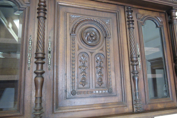 Early 20th Century Carved Antique English Two Piece Walnut Cupboard