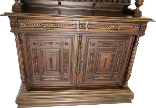 Early 20th Century Carved Antique English Two Piece Walnut Cupboard