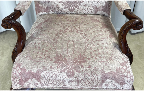 English Chippendale Highly Carved Open Arm Chair