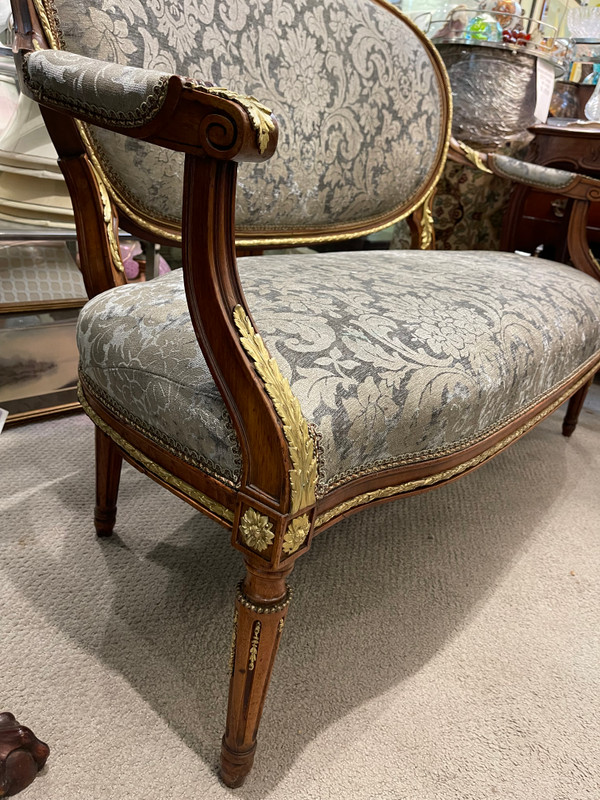 Antique Late 19th Century French Settee Gilt Bronze Mounts