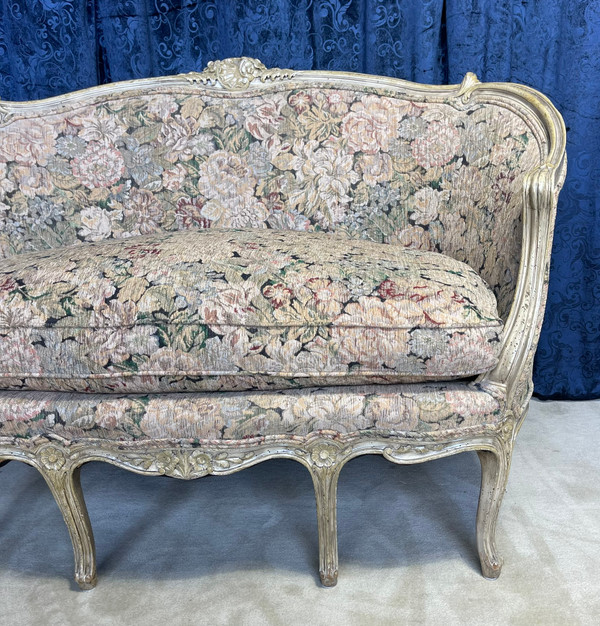 Painted Wood French Settee With Floral Print Fabric
