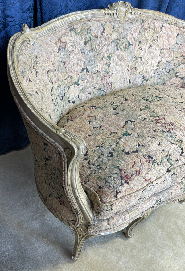 Painted Wood French Settee With Floral Print Fabric