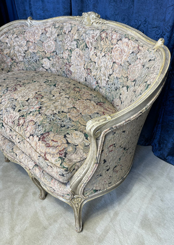 Painted Wood French Settee With Floral Print Fabric