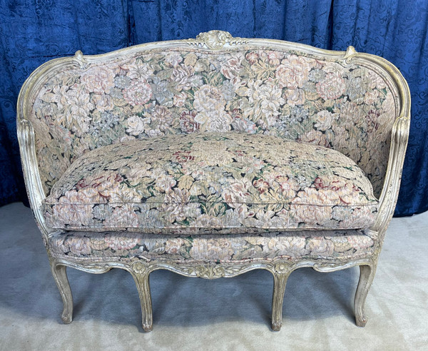 Painted Wood French Settee With Floral Print Fabric