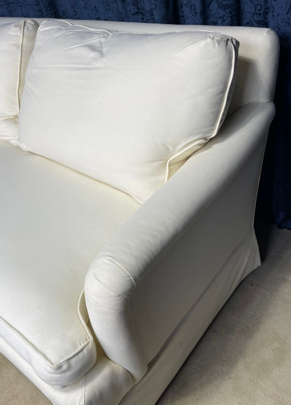 Traditional Style Sofa in White Linen Style Upholstery and Down Cushions