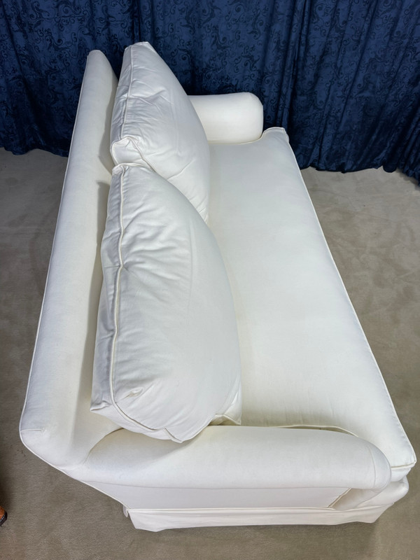 Traditional Style Sofa in White Linen Style Upholstery and Down Cushions