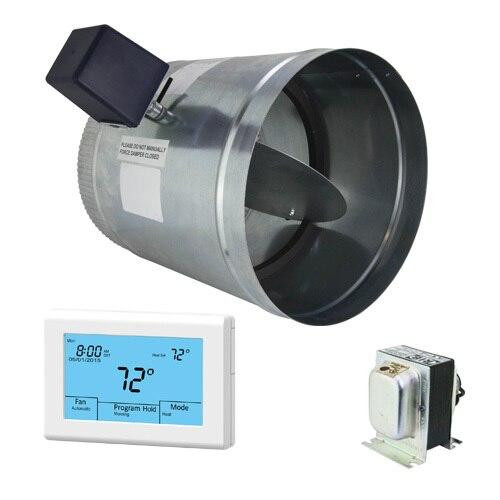iO HVAC Controls UT32-VK-04 Ventilation Kit includes Titan Thermostat UT32, 4 24V Powered Open / Spring Closed Damper, and 20VA Transformer