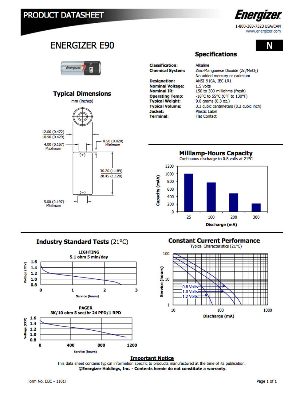Energizer E90 N Cell Battery - E90BP-2 - 6 Packs Energizer E90 N Cell Battery - E90BP-2 - 6 Packs
