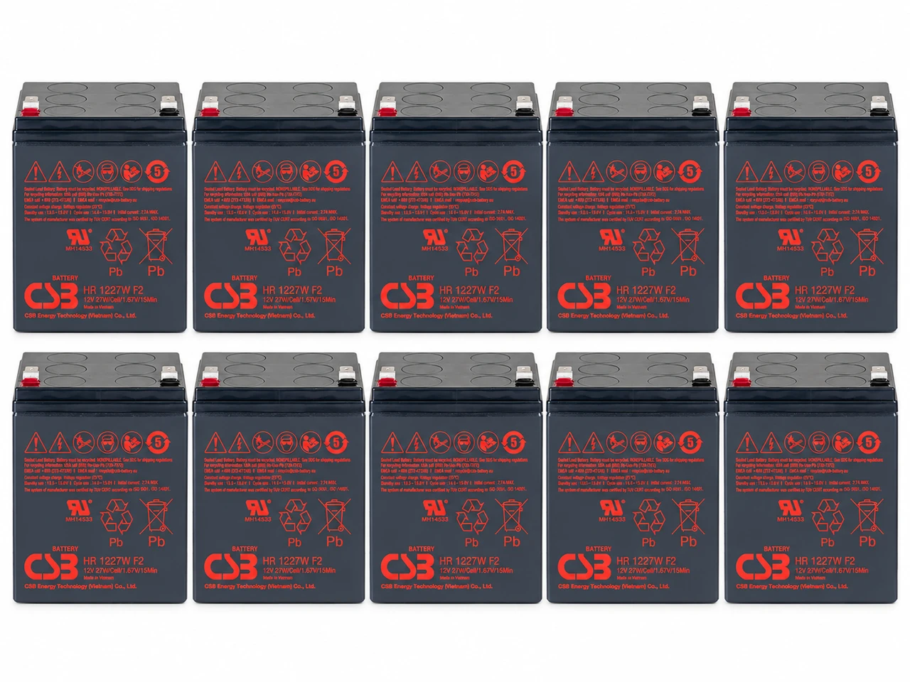 CSB HR1227W F2 Battery - 10 Pieces - 12 Volt 6.0 AH Sealed Lead Acid Rechargeable