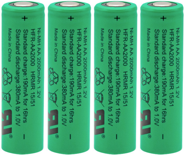 Tenergy NiMh AA 2000mAh Rechargeable Flat Top Battery - 10306 (4 Pieces)