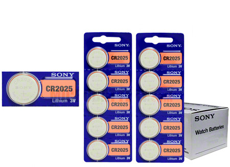 Murata Sony CR2025 3V Lithium Coin Cell Battery - 100 Pieces