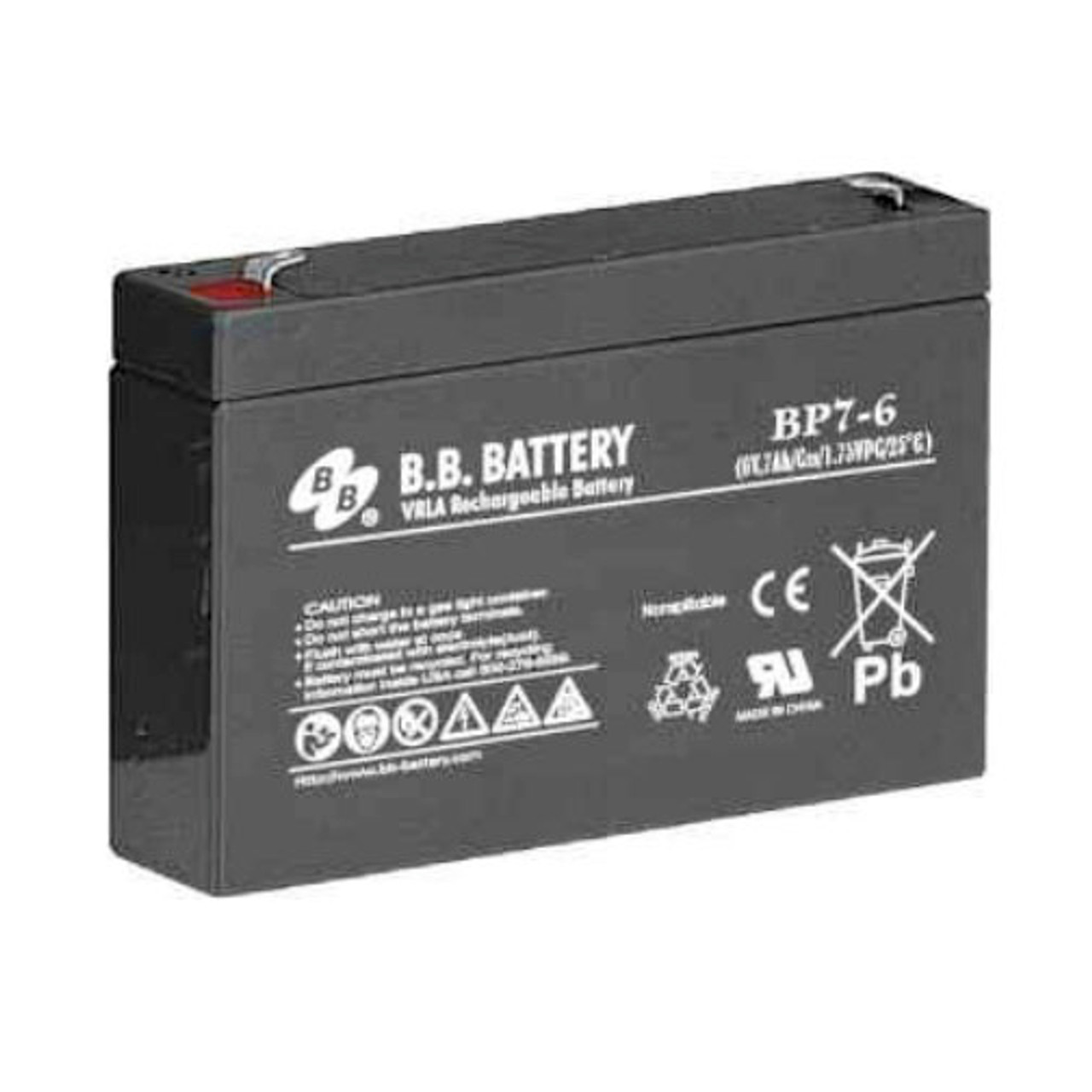 B.B. Battery BP7-6 - 6V 7Ah AGM - VRLA Rechargeable Battery