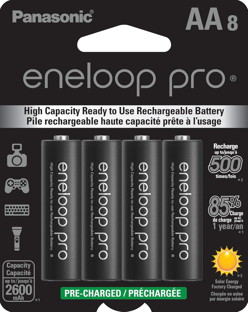 Panasonic eneloop pro AA Rechargeable Batteries - 8 Pack (12 Packs)