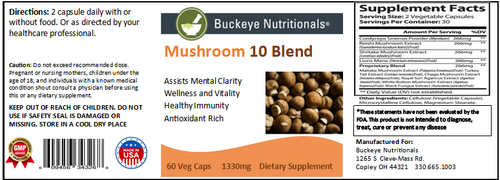 Mushroom 10 Blend 60 veg capsules, Buckeye Nutritionals