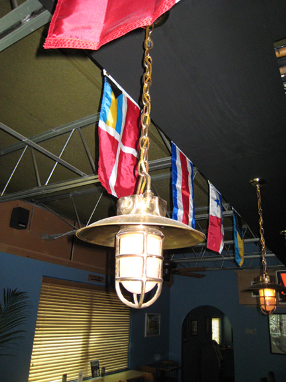 hanging hooded brass nautical light