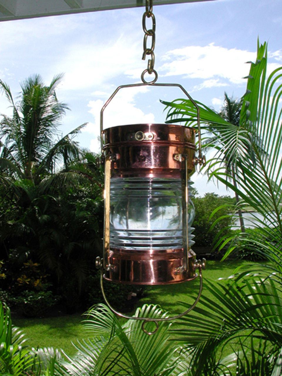 Copper Anchor hanging vintage ship's Lantern with oil pod - Nautical Lights