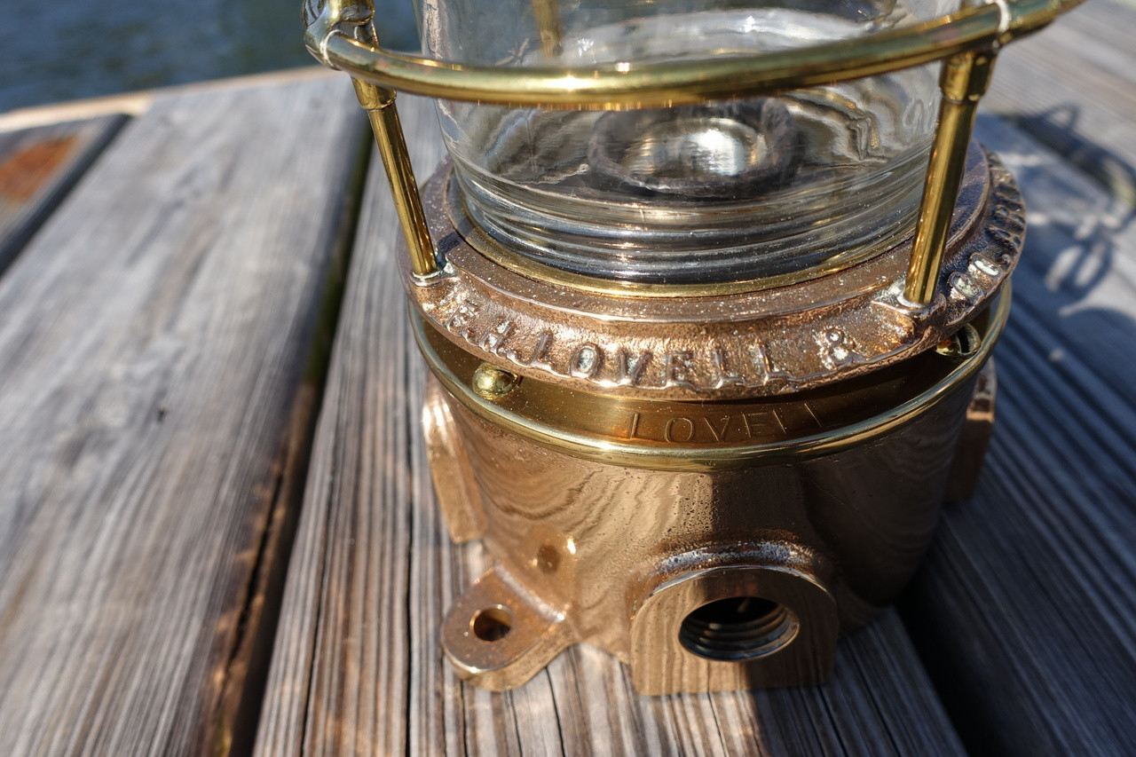 Straight Passageway Brass Ship's Lightw/wire cage-Highly Polished