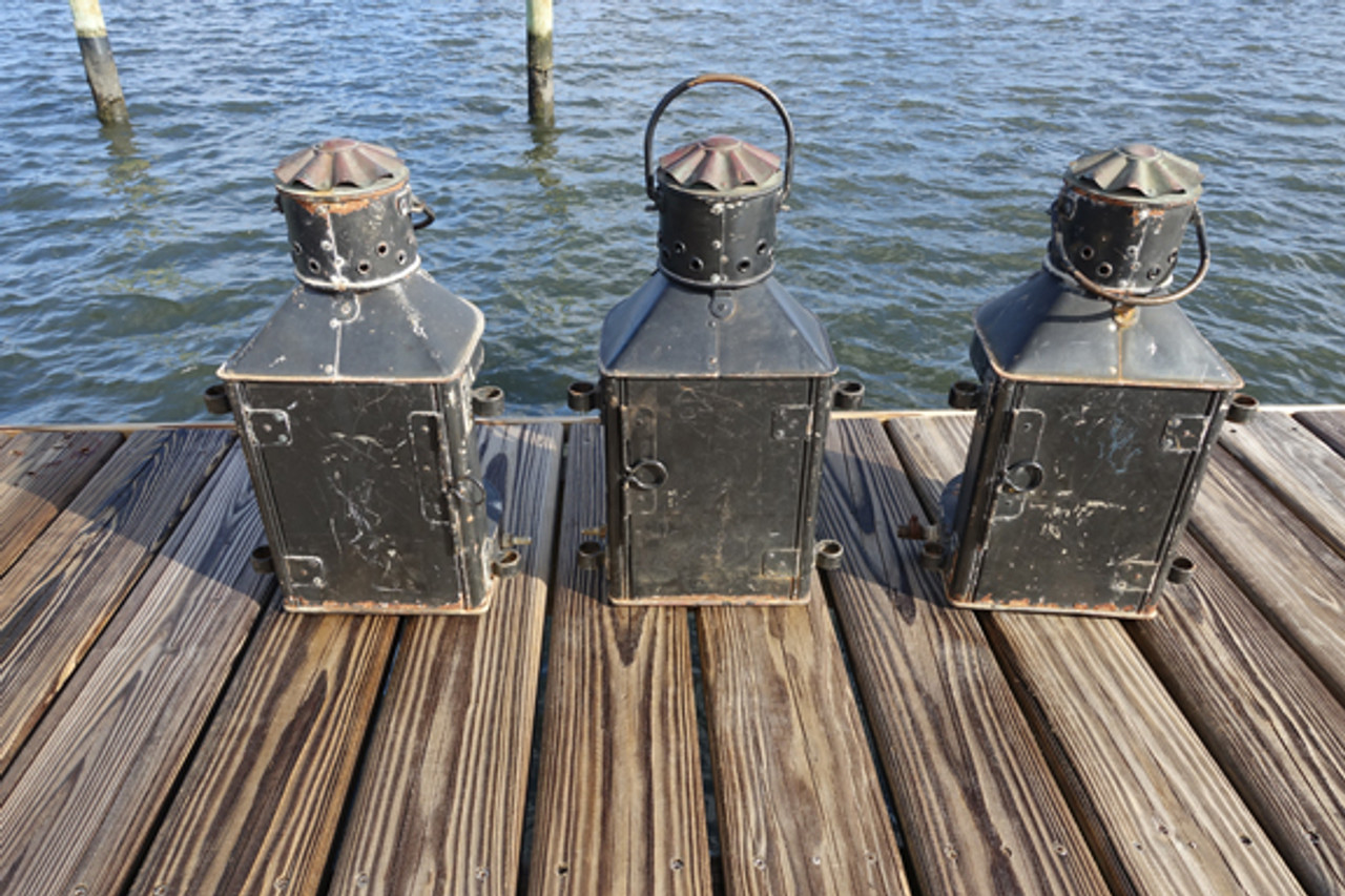 Rear view of nautical navigation lanterns