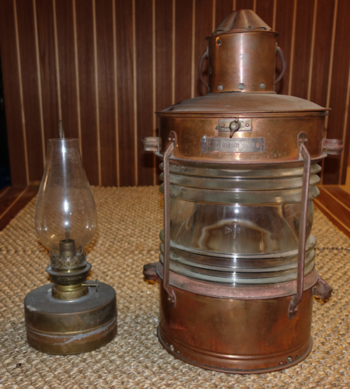 Copper and Brass Nautical Oil Lamp, 10 Ship Lantern, Marine Anchor Lamp  Gift