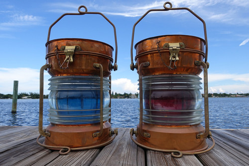 Vintage Copper NUC anchor old ship lights w/Red/Green inserts