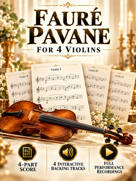 Faure Pavane for 4 violins package with four-part score, performance recordings and interactive backing tracks