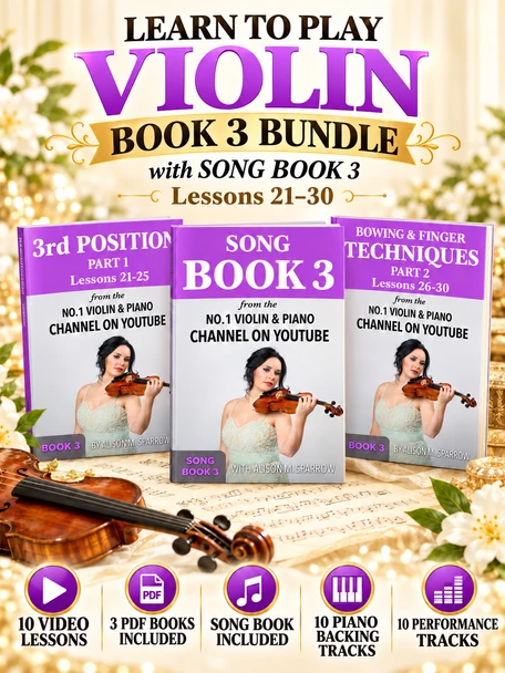 Violin Book 3 bundle with 3 PDF books, 10 piano backing tracks and 10 performance tracks