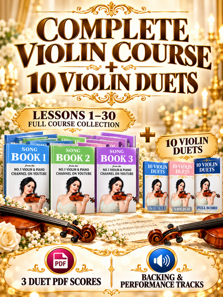 Complete violin course Lessons 1 to 30 plus 10 interactive violin duets with PDF scores and audio tracks