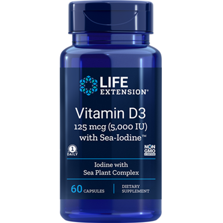 Vitamin D3 with Sea-Iodine, 5,000 IU, 60 capsules
