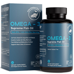 Omega-3 Supreme 1400 mg Wild Alaskan Fish Oil | IFOS + MSC Certified, Improved Absorption Coated 180 Burpless Softgels