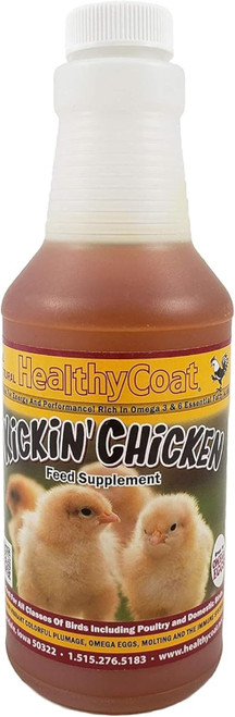 HealthyCoat Kickin’ Chicken Feed Supplement - Pint – All-Natural Omega 3 & 6 Liquid for Poultry – Supports Plumage, Molting Recovery, Egg Production, Skin Health & Immune System – Fortified w/Biotin